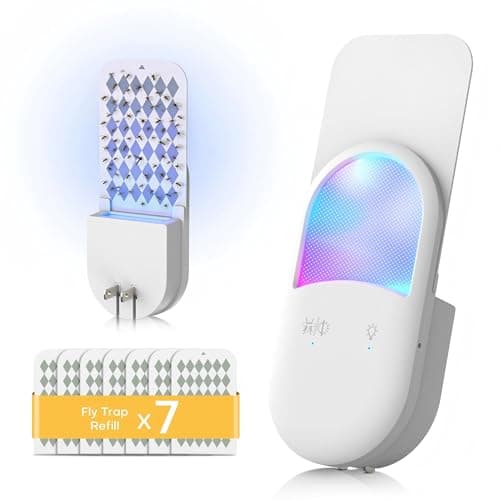 Fly Trap Indoor for Flying Insects: Fruit Fly Trap Plug-in with 7 Refill Cartridges, Dual Mode UVA Bug Catcher, 8-Color RGB Night Light Sensor - Indoor Gnat Trap for Kitchen Bedroom Bathroom