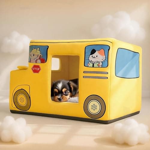 VIEFIN Cute Cat Beds Kitten Beds, Soft Small Dog Beds, Washable Pet Beds for Puppy and Kitty, Funny School Bus Cat Cave, 23 Inches - Thumbnail 5