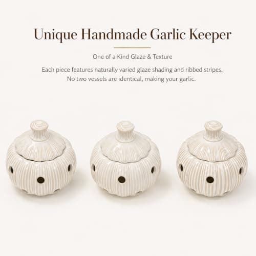 Cormomu Garlic Storage Pod Ceramic Garlic Keeper with Lid Large Garlic Container for Counter, White - Thumbnail 6