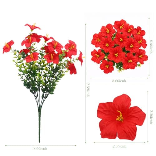 UJROQI Artificial Flowers for Outdoors Fake Plants Outside, 16 Bundles Silk Morning Glory with Eucalyptus, UV Resistant Realistic Faux Flowers for Planters Porch Patio Garden Balcony Decor (4 Color) - Thumbnail 3