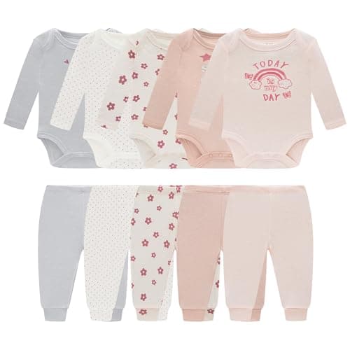 MEYSAHO Baby Newborn Layette 10-Piece Set Cotton Bodysuits Long Sleeve Pants Sets Baby Boys Girls Toddler Unisex Baby Gift Sets Flowers for 6 9 Months - Image 1