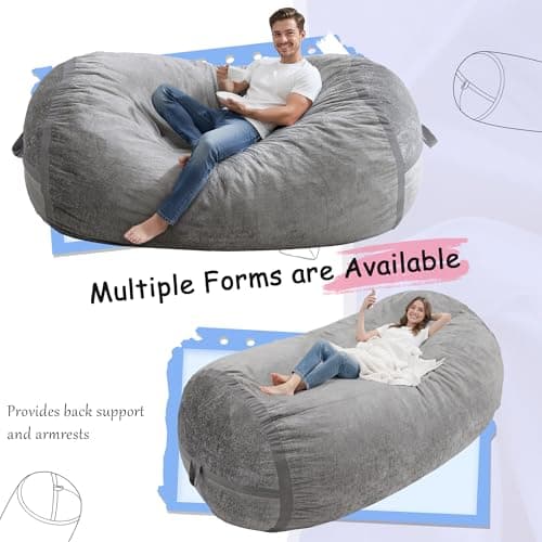 Homguava 6FT Bean Bag Chair Giant Bean Bag Chairs for Adults with Memory Foam Filled,Beanbag Chair with Soft Faux Fur Cover,Comfy Bean Bag Sofa Lounger for Living Room,Game Room,Bedroom - Thumbnail 5