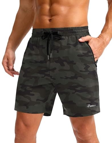 Pudolla Men's Workout Shorts Quick Dry Running Summer Shorts Sports Athletic Gym Shorts with Pockets(Grey Sage Camo XXL) - Image 1
