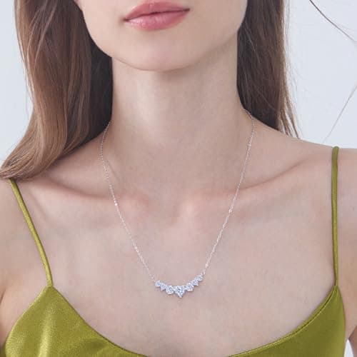JACUPO 5.2CT Heart Shaped Multiple Cubic Zirconia Necklace for Women S925 White Gold Plated I Love You Necklace Wedding Anniversary Birthday Gift for Wife Mom Girlfriend Ladies Jewelry - Thumbnail 2