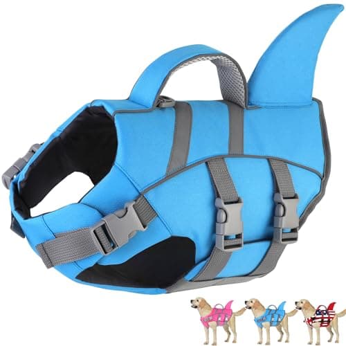 Dogcheer Dog Harness-Style Life Jacket Shark, Reflective Dog Life Vest for Swimming Boating, Adjustable Puppy Swim Vest, Pet Floating Device for Small Medium Large Dogs - Blue, M - Image 1