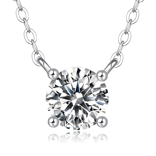 Ve Celestelle Moissanite Necklace for Women 1-2CT D Color VVS1 Clarity Lab-Created 18K Gold Plated 925 Sterling Silver Hypoallergenic Necklace for Women Men Wedding Valentine’s Gift (18K White Gold Plated S925, 1CT) - Image 1
