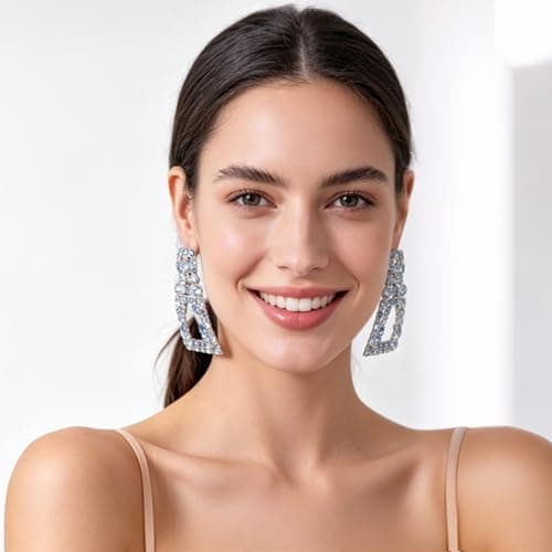 KELMALL Chunky Geometric Rhinestone Dangle Earrings for Women – Bold Rectangle Statement Drop Earrings, Gift-Boxed Fashion Jewelry - Thumbnail 2