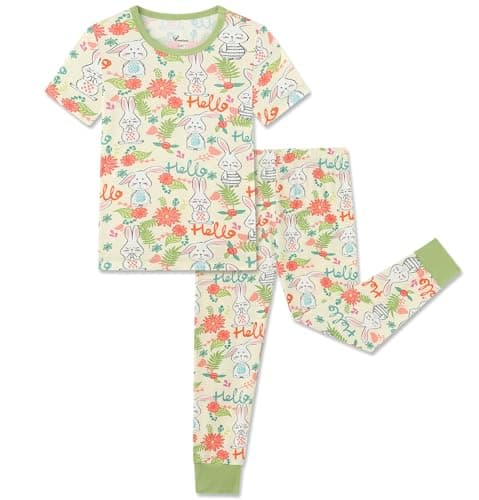 NewSeed Kids 2-Piece So Soft 2-Piece Playtime Set – Short Sleeve Crew Neck Top with Matching Leggings, Little to Big Kids (Cute rabbit, 2-3Y) - Image 1