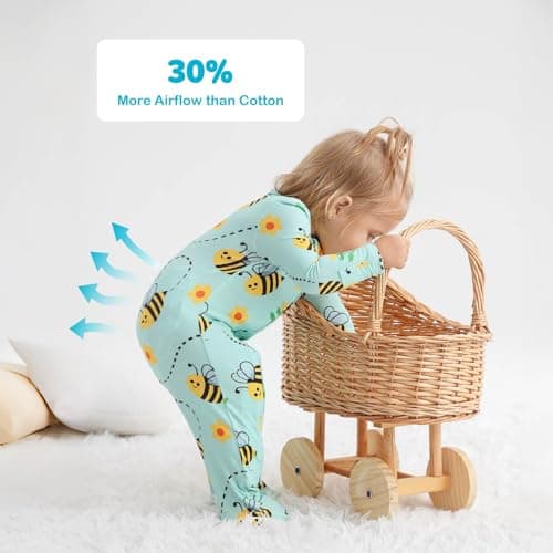 Baby One-Piece Footies Long Sleeve Rompers 2-Way Zipper, Baby Bodysuit Bamboo Clothes for Boys Girls (Bee, Newborn) - Thumbnail 4