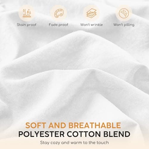 Tokokimo King Sheet Set 4 Piece, Super Soft Washed Cotton-Linen Feel Microfiber, 16" Deep Pocket Fitted Sheet, 1 Flat Sheet, 2 Pillowcases, Breathable Bed Sheets, White - Thumbnail 3