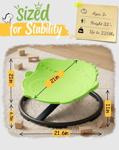 Dinosaur Spinning Chair for Autistic Kids – Sensory Spinning Toy, Spin Chair for Kids Autism, Sensory Swivel Seat for Balance, Coordination, Focus & ADHD Support, Autism Sensory Products(Green) - Thumbnail 3