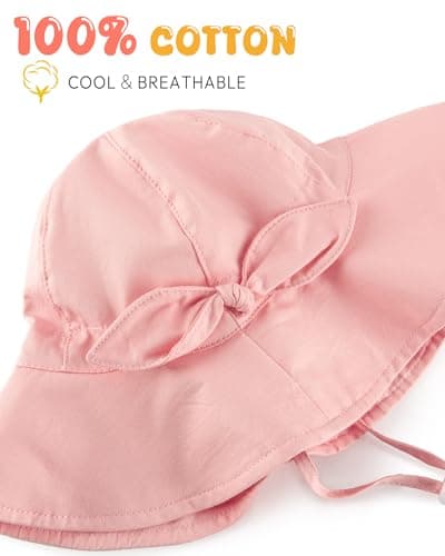 HONGTEYA Baby Sun Hat Cotton Stripe Bow Wide Brim Toddler Beach Bucket Hat - Thumbnail 4