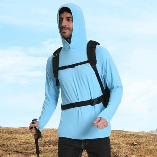 UVSAI Men’s UPF 50+ Hoodie Shirt with Mask Long Sleeve Permanent UV Sun Protection Neck Gaiter Performance T for Outdoor Sky Blue - Thumbnail 3