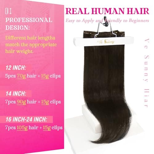 Ve Sunny Brown Clip in Hair Extensions Real Human Hair Brunette Hair Extensions Clip ins Human Hair Medium Brown Thick Double Weft 16 Inch 120g 7pcs - Thumbnail 5