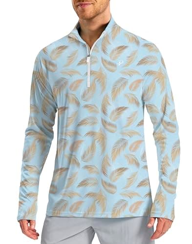 Pudolla Sun Protection Shirts Men Workout Shirts for Men Runnig Shirts Men Summer Fishing Shirts Men(Green Palm L) - Image 1
