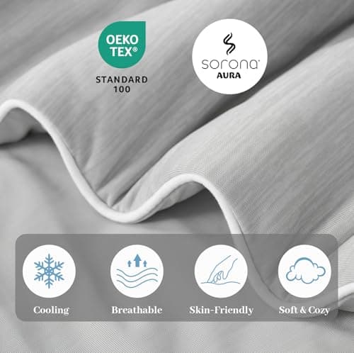 Amélie Home Cooling Comforter Twin Size, Dual-Sided Lightweight Cooling Blanket for Hot Sleepers, Q-Max 0.43 Breathable Cooling Quilt for Night Sweats, 68" x 90", Heather Cool Grey - Thumbnail 6