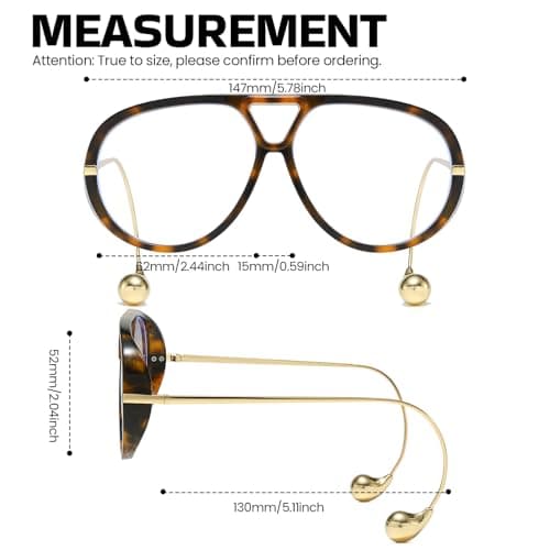 SODQW Oversized Aviator Blue Light Blocking Glasses Women with Earring Trendy Large Big Double Bridge Designer Eyewear - Thumbnail 5
