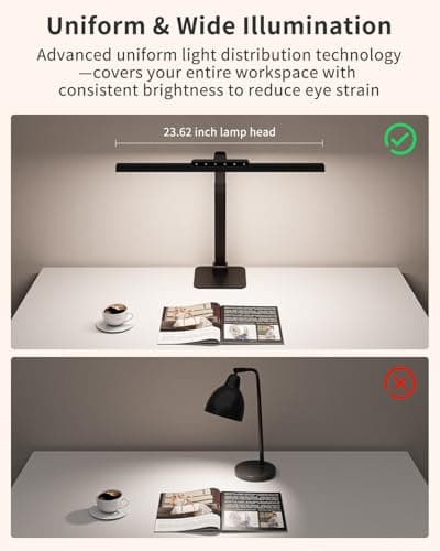 24W LED Desk Lamp, 112 High-Bright Eye-Caring Architect Light, 3000K-6000K Stepless Dimmable Touch Control, Weighted Metal Base, Auto-Dimming & Memory Function for Home Office, Reading, Gaming, Black - Thumbnail 6