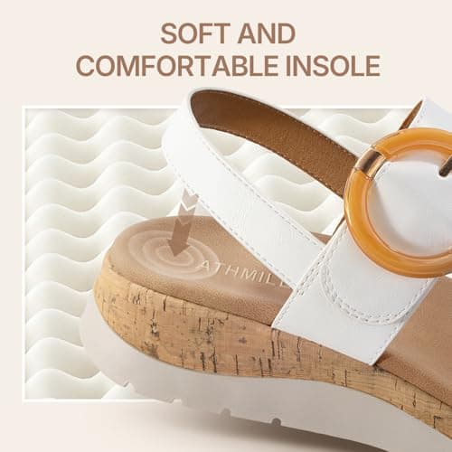 ATHMILE Women's Sandals Orthopedic Arch Support Platform Sandals for Women Adjustable Straps for Narrow & Wide Feet Comfort Walking Shoes for Travel Work Vacation & Everyday Casual Wear White Size 9 - Thumbnail 3