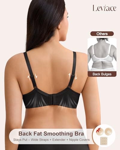 leviace Minimizer Bras for Women Full Coverage Underwire - Back Smoothing, Plus Size Minimizer Bra for Large Bust, Comfortable Heavy Breast Support Bra, Black, 36C - Thumbnail 3