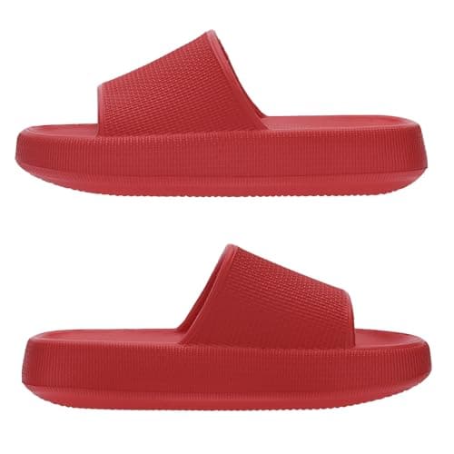 Joomra Shower Slippers for Women Mens Foam Pillow House Shower Bath Bathroom Home Platform Sandals Cushion Slides for Female Male Sandles Red 39-40 - Thumbnail 3