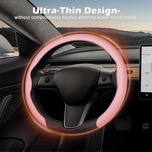 frani Nappa Leather Steering Wheel Cover, Universal 15 Inch Premium Non-Slip Steering Wheel Cover Pink - Thumbnail 5