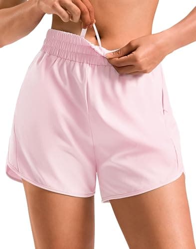 Soothfeel Women's 5" Running Athletic Shorts with Zipper Pockets Quick Dry High Waisted Workout Shorts for Women No Liner, Light Pink, XS - Image 1