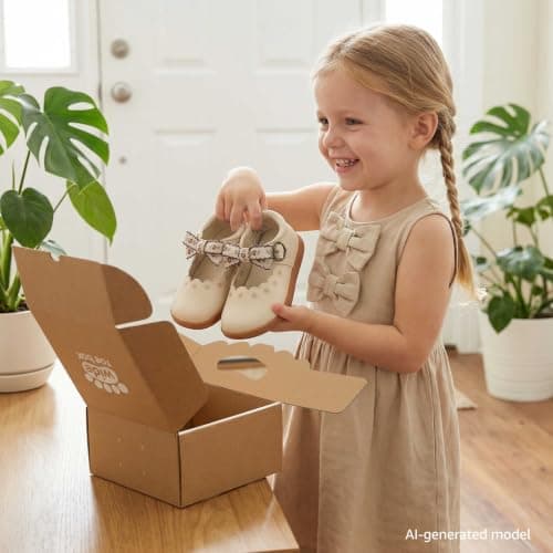 WIDE TOE BOX Girls School Shoes Mary Jane Toddler Lightweight Non-Slip Comfortable Ballet Shoes for Girls Beige Toddler 6 - Thumbnail 3