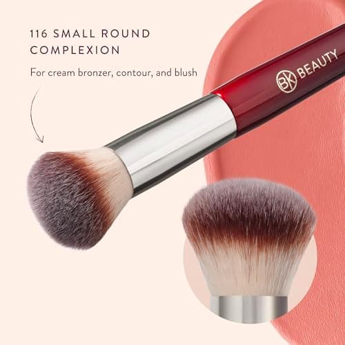 BK BEAUTY 116 SMALL ROUND COMPLEXION BRUSH – Compact Round Makeup Brush for Precise Blending of Cream Blush, Contour, Bronzer & Foundation, Vegan Bristles - Thumbnail 4