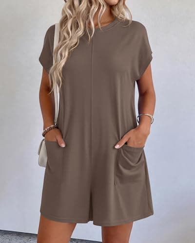 BTFBM Rompers for Women Summer 2026 Casual Dressy One Piece Shorts Tshirt Pants Jumpsuit Beach Vacation Clothes Outfit(Coffee, X-Large) - Thumbnail 5