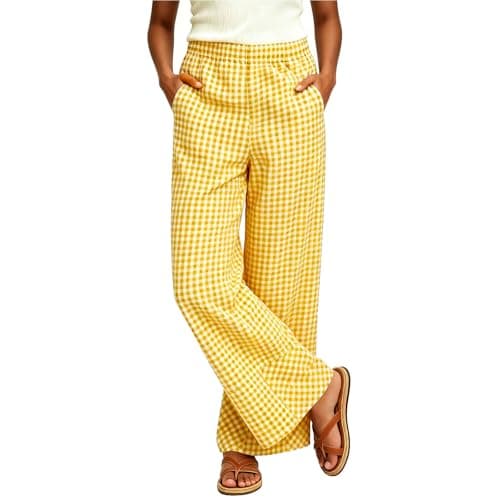 Gingham Pants Women 2026 Business Casual Yellow Small - Image 1