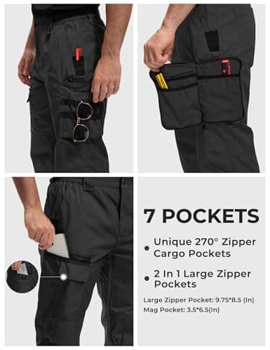 MOURCE Ripstop Tactical Pants for Men Water Resistant Quick Dry BDU Cargo Pants with 7 Large Pockets Breathable Black L 30" - Thumbnail 4
