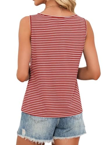 JUSTFASHIONNOW Sleeveless Striped Tank Tops for Women V Neck Tshirts Cute Summer Tops Dressy Casual Blouses 2026 Resort Wear (Striped Red, Large) - Thumbnail 6