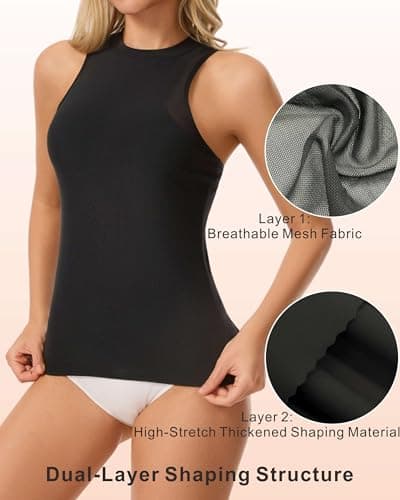 Tummy Control Shapewear High Neck Tank Compression Top Double-Layer Tummy For Side Bust Control Postpartum Recovery - Thumbnail 4