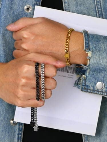 Bestyle 5mm Men's Cuban Link Chain Bracelet Gift for Men Cool Sturdy Black Mens Hand Chain Hip Hop Bracelets for Men Party Jewelry, Hypoallegenic Tranish Resistant, 5mm 21cm/8.3Inch - Thumbnail 3