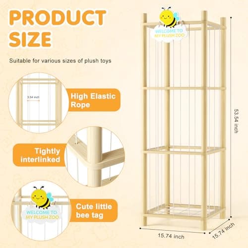 Hsenowi Stuffed Animal Storage Zoo Organizer Natural Pine Plushies Storage with Elastic Bands Vertical Wood Toy Holder Mesh Net Space Saving Design for Playroom Nursery Kids Bedroom - Thumbnail 2