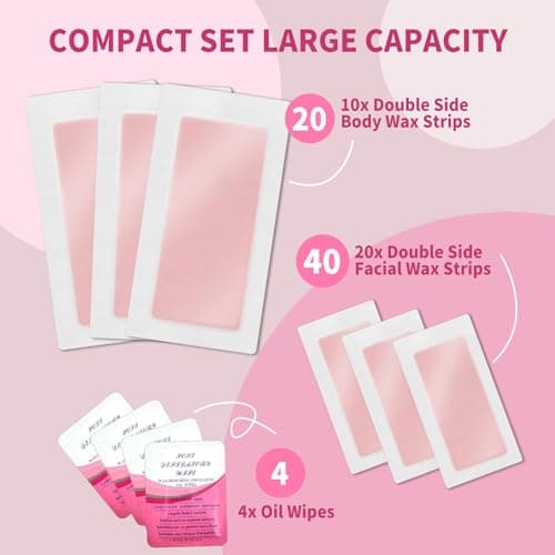 hoyesch 60 PCS Wax Strips - 40 Facial & 20 Body Waxing Kit for Women’ s Hair Removal,Wax Strips for Face,Eyebrow,Body, Arms, Legs, Chest, Back, Bikini/Brazilian Waxing Strips & 4Calming Oil Wipes - Thumbnail 6