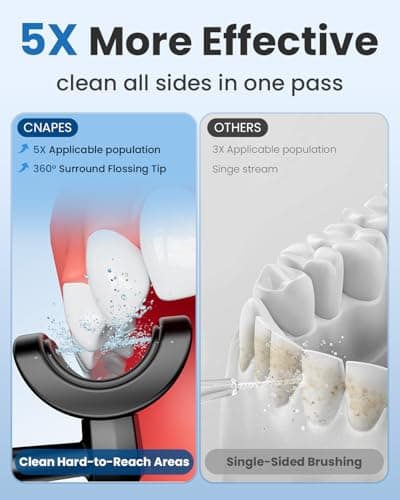CNAPES U-Shaped Water Flosser Cordless for Teeth- 4 Nozzles for 360° Deep Cleaning in 1 Pass, 350ML Large Tank, 16 Pressure Modes, 30-Day, Rechargeable Water Dental Picks for Travel/Braces, Waterproof - Thumbnail 2