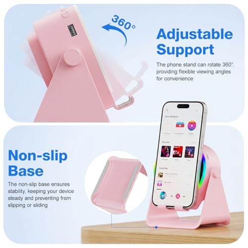 TARKARI Wireless Induction Speaker, 5 in 1 Bluetooth Speaker, 360 Rotation Cell Phone Stand and Colorful Ambient Light, Compatible with iPhone iPad Android Tablet, Gifts for Women - Thumbnail 6