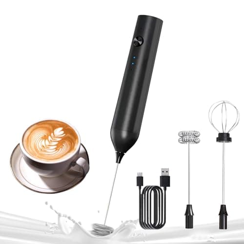 YARRAMATE Electric Milk Frother Wand, Fast Rechargeable Coffee Mixer with 2 Heads 3 Speeds, Handheld Drink Stirrer, Whisk Foam Maker for Lattes, Cappuccino, Matcha, Hot Chocolate (Black) - Image 1