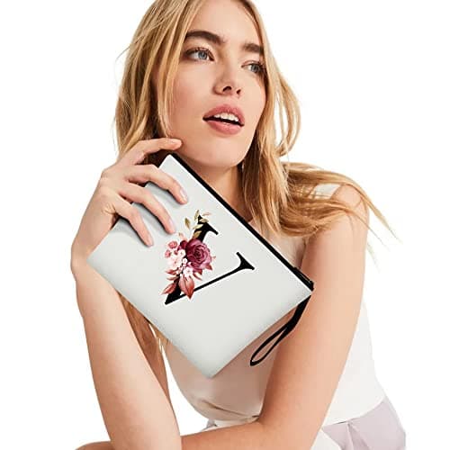 Vavabox A-Z Personalized Makeup Bag, Birthday Gifts for Women Mom, Gifts for Best Friend, Bride Bridesmaid Cosmetic bag (V, White) - Thumbnail 6