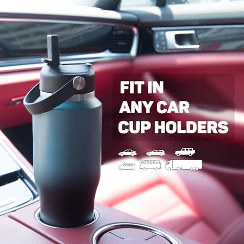 ABOTOCUP 32oz Insulated Water Bottle Keep Cold 24h&Hot 12h, Double Wall Vacuum Insulated Water Bottles with Straw/Spout Lid, Stainless Steel Water Bottles that Fit in Any Car Cup Holder, Leak-proof - Thumbnail 2