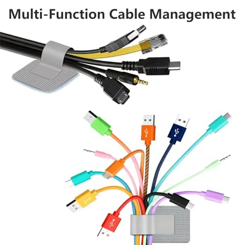 Desk Cable Management, Wire Organizers for Cords - Upgrade 48 PCS Grey Sticky Back Self Adhesive Cable Ties, Hook and Loop Straps for Home or Office Use - Thumbnail 6