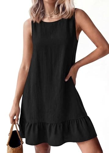 KIRUNDO Women's Casual Summer Dresses 2026 Spring Sleeveless Shift Tank Mini Dress Flowy Ruffle Hem Beach Vacation Sundress(Black, Medium) - Thumbnail 5