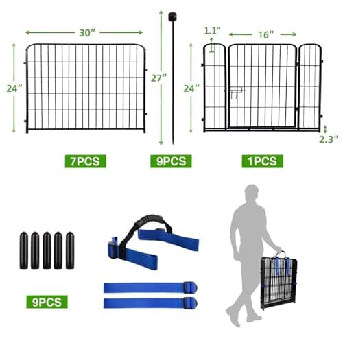 ADAVIN Garden Fencing 24 Inch High, Low Threshold Gate, 8 Panels Total 19.7 Ft(L), Temporary Fences for Dogs Outdoor, Fencing for Garden Beds, Black Metal Decorative Flowers Fence, Rabbit Fence - Thumbnail 2