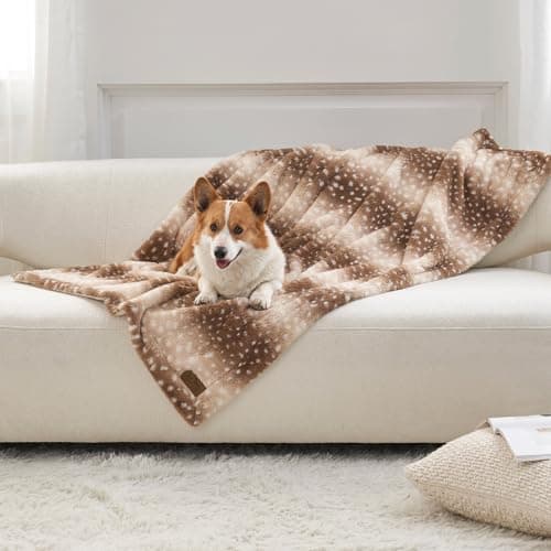 COZY KISS Waterproof Pet Blanket, Christmas Deer Print Blanket for Bed Couch Protector, Reversible Washable Plush Dog Faux Fur Throw for Puppy, Double Sided Cat Blanket, 30x40 inch, Brown - Image 1