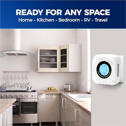 Daffypop Plug-in Carbon Monoxide & Natural Gas Leak Detector, 4-in-1 CO, Methane, Propane Alarm with Temperature & Humidity Monitor for Home, Kitchen, RV, Hotel, Travel – White - Thumbnail 6