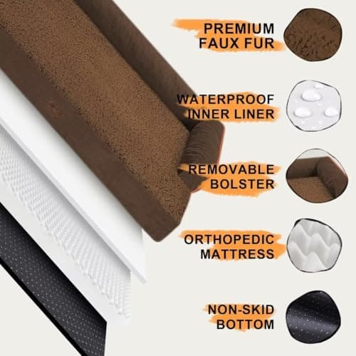 Large Dog Bed Orthopedic Washable - Beds Bolster - Extra Large Big Dogs - Waterproof with Removable Cover - Memory Foam Couch Sofa - Coffee Dog Bed - Thumbnail 5