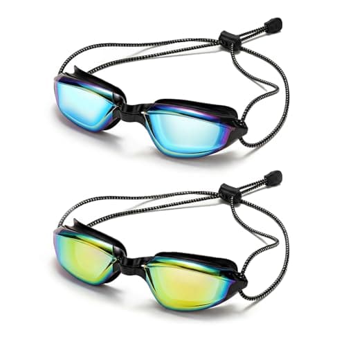 Aegend 2 Pack Professional Swimming Goggles for Adults, No Leak Mirrored Swim Goggles with Bungee Strap, Anti-Fog UV Protection Triathlon Goggles for Men Women Open Water & Pool
