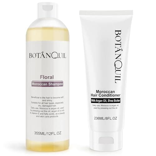 BOTANQUIL Moroccan Shampoo and Conditioner Set with Argan Oil, Shea Butter & Hyaluronic Acid Plant Based Gentle Cleansing for Dry, Damaged Hair, Hair Hydrating Anti Frizz- Floral Scent - Image 1